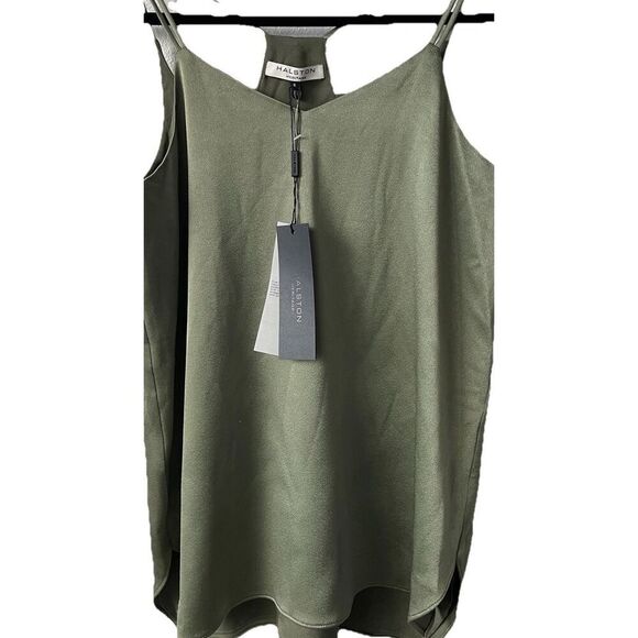 NWT's Halston Heritage Sleeveless Satin Cami Top with Back Detail in Moss Small - Picture 7 of 7